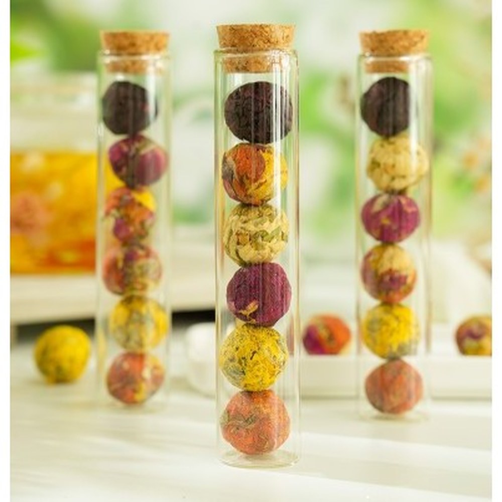 YUN NAN Glass Test Tube Dragon Ball Flower Ball Canned Rose Tea Ball Lily Flower Dragon Ball 8 Flavors Yunnan Pu'Er Tea — view 2
